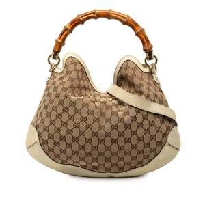 GUCCI Cream Leather Bamboo Shoulder Bag